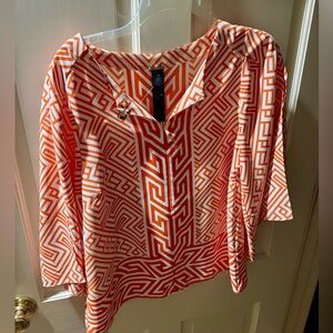 Chico's Vibrant Orange and White Geometric Blouse
